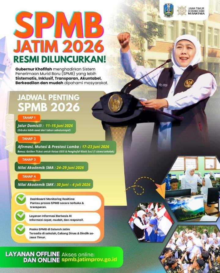 SPMB Jatim 2026 Resmi Diluncurkan, Khofifah Pastikan Sistem Penerimaan Siswa Lebih Transparan dan Berkeadilan