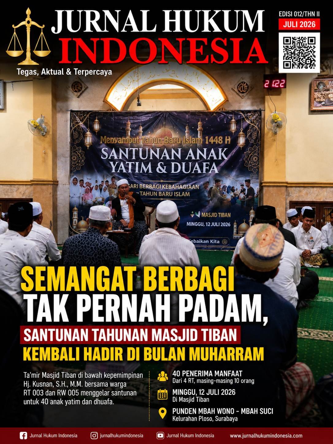 Semangat Berbagi Tak Pernah Padam, Santunan Tahunan Masjid Tiban Kembali Hadir di Bulan Muharram